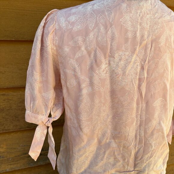 Madewell Light Pink Silk Coral V-Neck Floral Print Blouse Shirt Size S - Picture 7 of 9